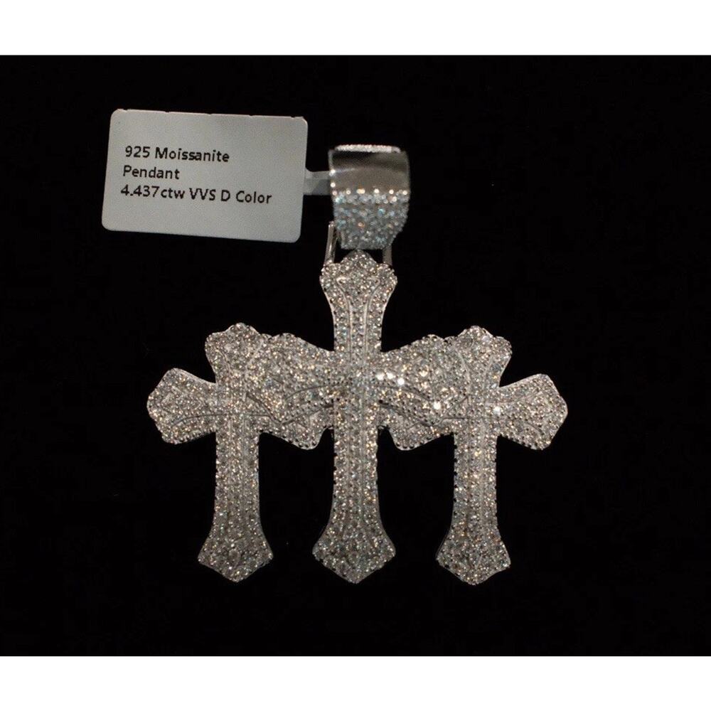 MOISSANITE Real 925 Sterling Silver Iced Hip Hop Piece Cross Pendant Necklace